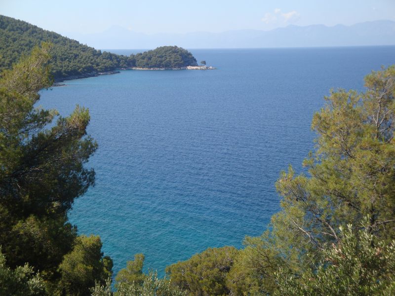 Two famous pine trees of Skopelos (Σκόπελος) - This cape with two pine trees near Aghnondas beach (Αγνώντας) became a noticeable landmark of Skopelos Island after Mamma Mia movie.