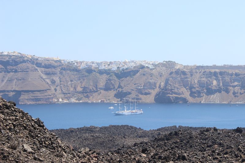 View from volcano. Nea Kameni island (Νέα Καμένη), Santorini