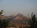 058. View of the Timios Stavros from Mariou tavern - Timios Stavros is a small white spot on the top of the mountain. South Crete